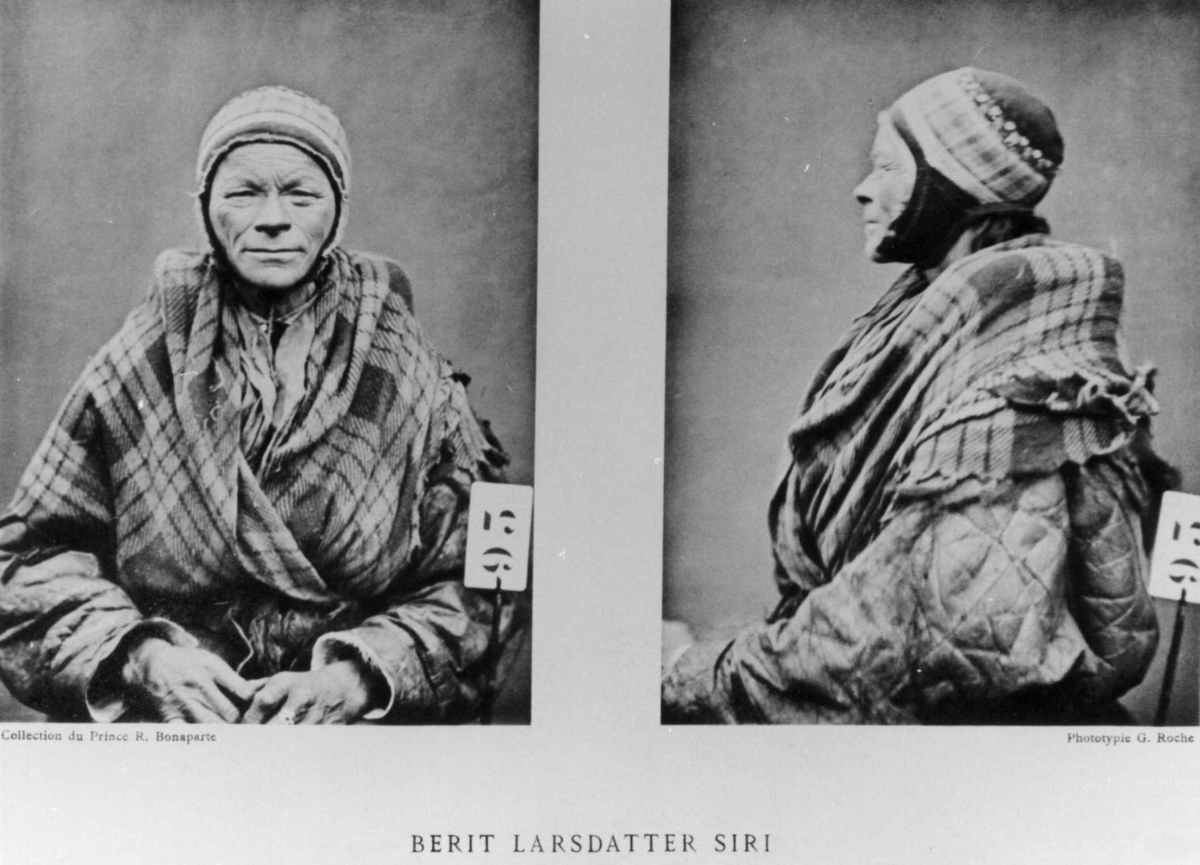 G. Roche, Roland Bonaparte sin samling. Portrett av Berit Larsdatter Siri. Inngår i Bonapartes sameportretter som nr. 93. Bonaparte