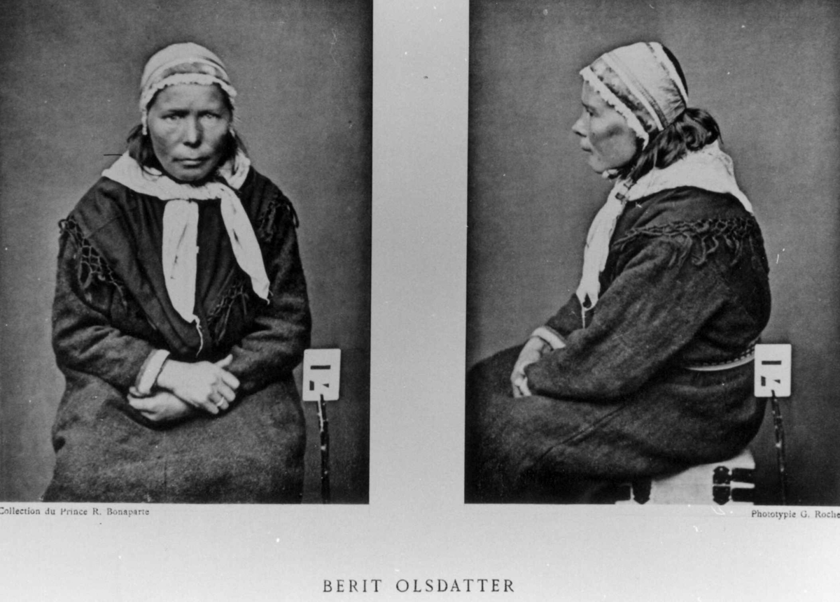 G. Roche, Roland Bonaparte sin samling. Portrett av Berit Olsdatter. Inngår i Bonapartes sameportretter som nr. 100. Bonaparte