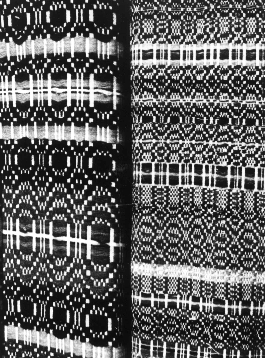 Anna Grostøl, Iveland, Vest-Agder 1941. To tepper. Detalj av skillbragder, det ene vevd ca. 1900