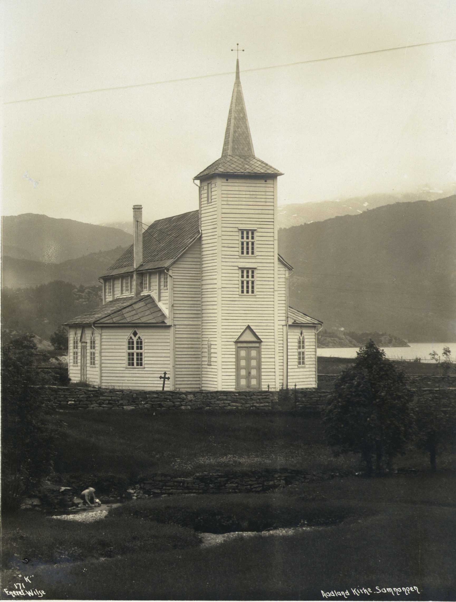 Anders Beer Wilse, Samnanger kirke, Ådland, Samnanger, Hordaland. Bygget 1851. Fotografert 1912.