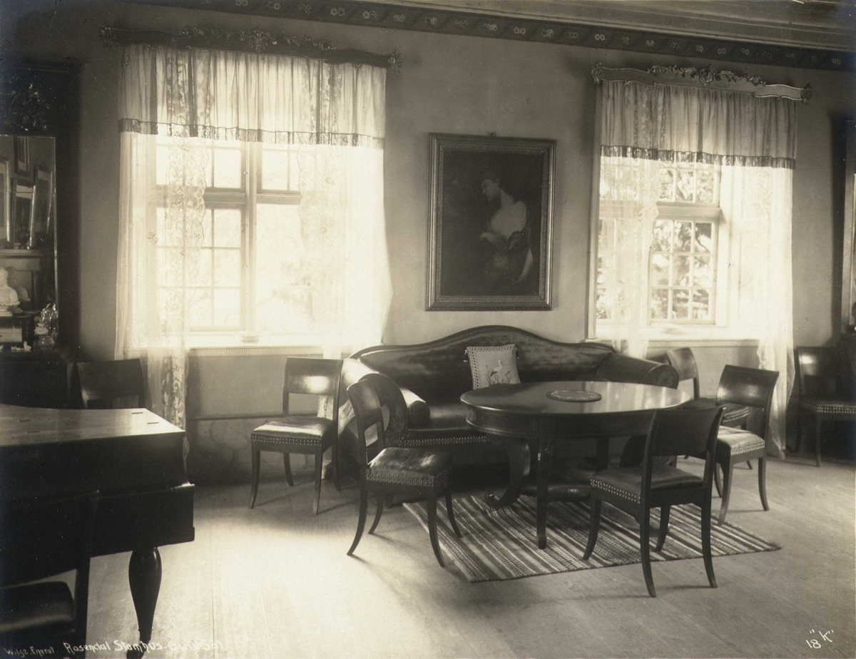Anders Beer Wilse, Interiør fra "Den gule Sal", Baroniet Rosendal, Kvinnherad, Hordaland. Fotografert 1912.