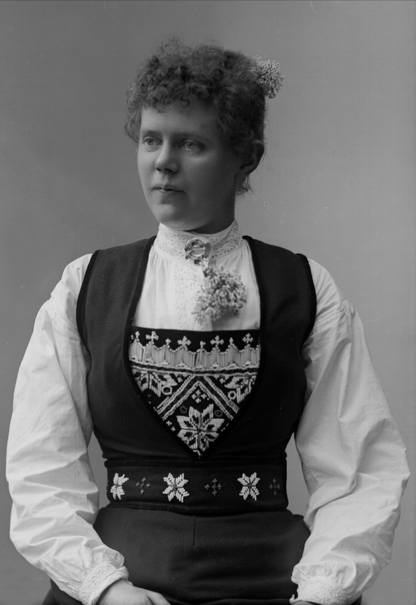 Gustav Borgen, Portrett, kvinne i hardangerbunad. Petra Storhaug.