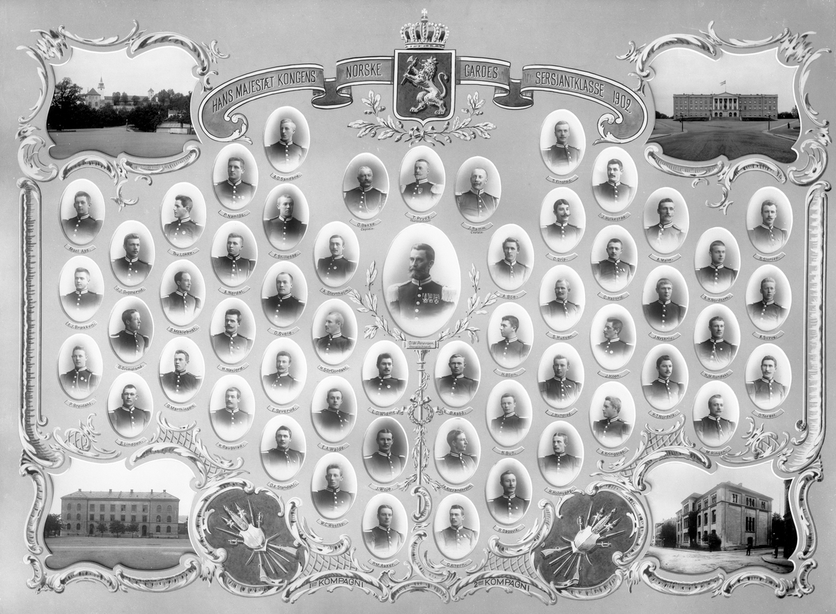 Gustav Borgen, Montasje med avgangsklasse. Sersjantklasse fra Garden, 1902.