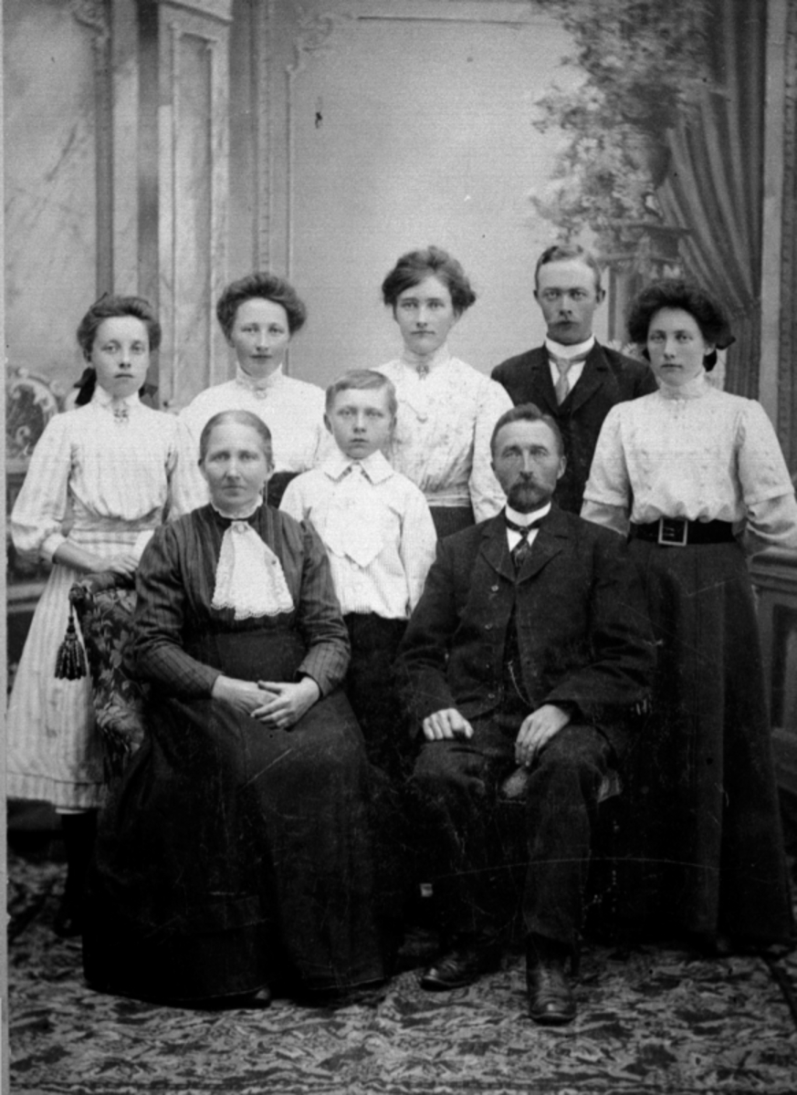 Anno Domkirkeodden, Familien Sveen på Ring, Ringsaker. Fra venstre foran er Agnethe, Aksel, Andreas. Bak fra venstre er Anna gift Johannesen, Berthe gift Sandsengen, Marie gift Løvstuen, Anton, Emma gift Brein.