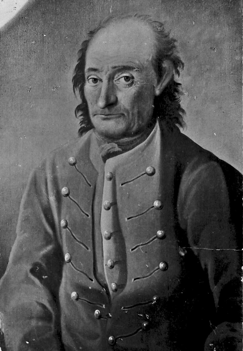 Jan Erik Øvergård, Portrett av Ole Hanson Lie. Repro av et gammelt foto. Mann i uniformsjakke(?), oppslag, tre knapperader.