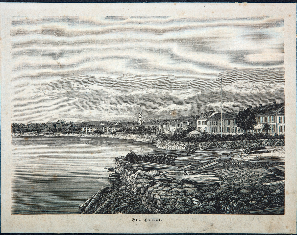 Anno Domkirkeodden, Trykk fra 1870 over Strandgata i Hamar. Skillingstrykk,