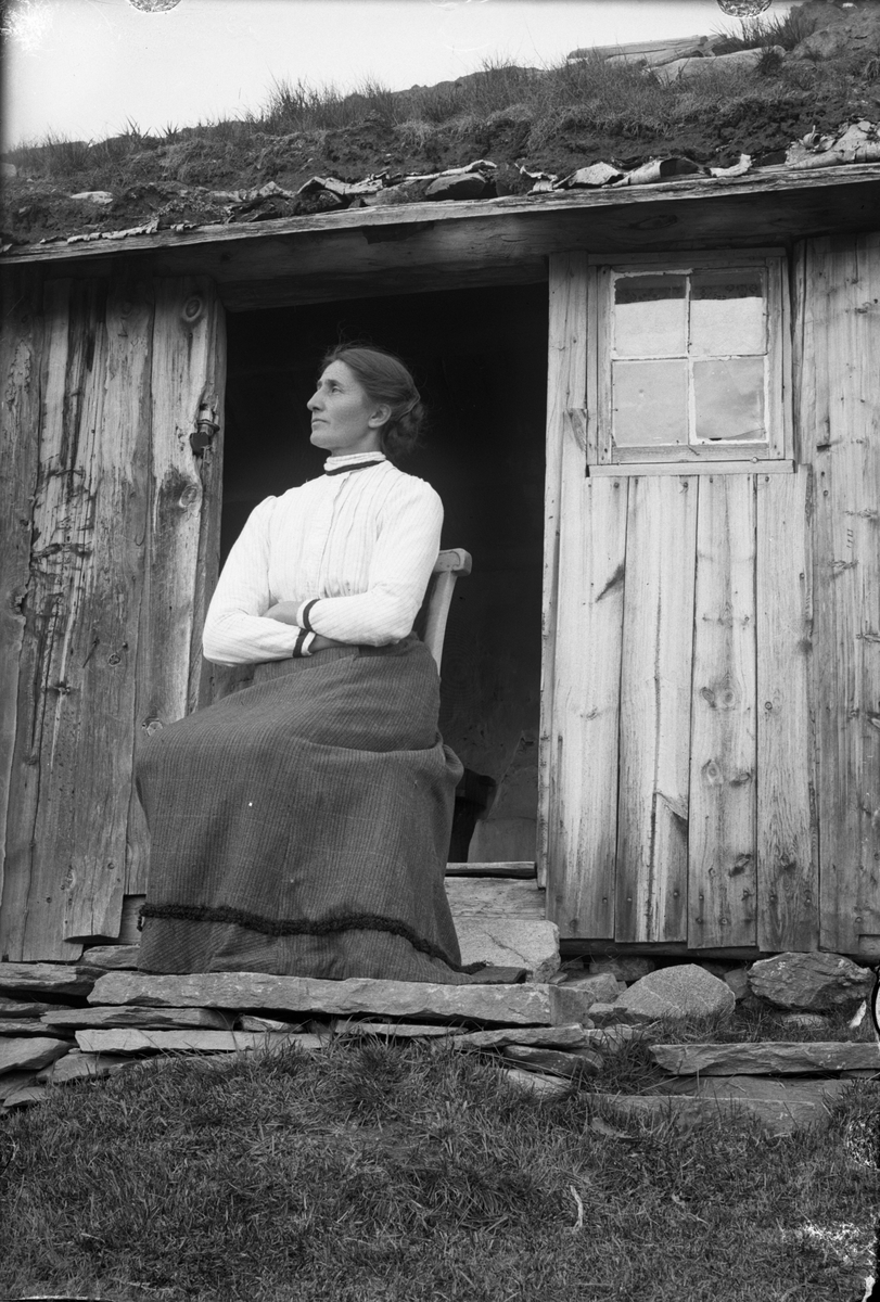 Oscar Holte, Kvinne sitter og speider i seterdøra