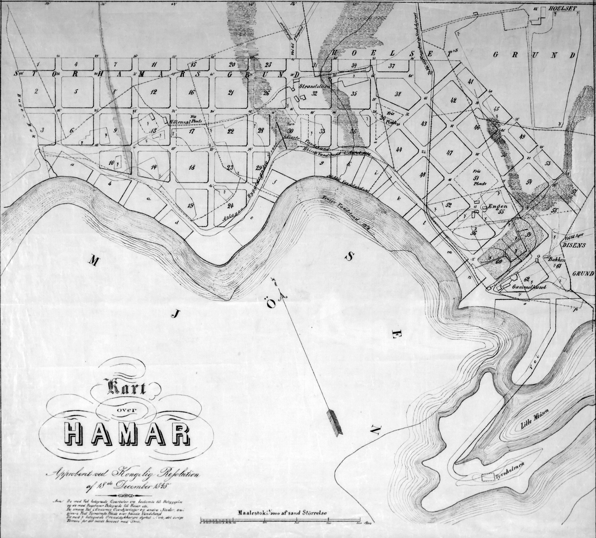 Anno Domkirkeodden, KART 1848 HAMAR BY, KVARTALER.