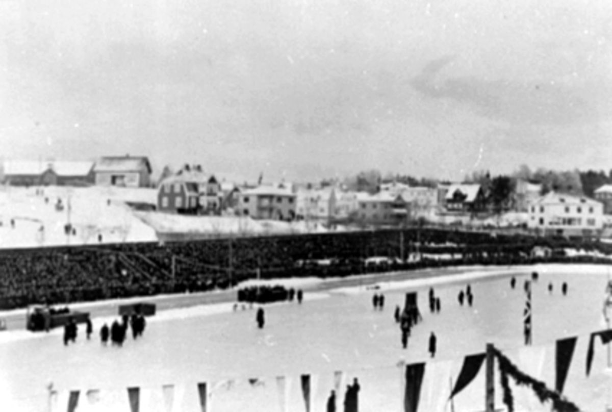 Anno Domkirkeodden, OVERSIKT HAMAR STADION, EUROPAMESTERSKAP SKØYTER, VIMPLER, FOLK