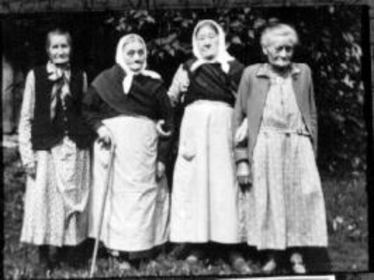 Anno Domkirkeodden, Fire søstre fra Dæhlie, Nes, Hedmark. Fra venstre er Mathea f.1867, Oline (1860-1946), Karen (1855-1947), Eline f.1865.
