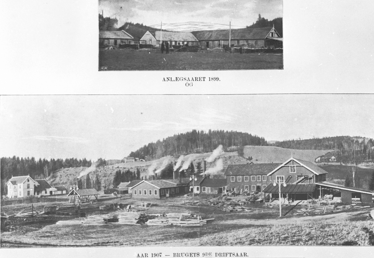 Anno Domkirkeodden, Oversikt, fabrikkområdet på Moelven Brug A/S, 1899 og 1907.