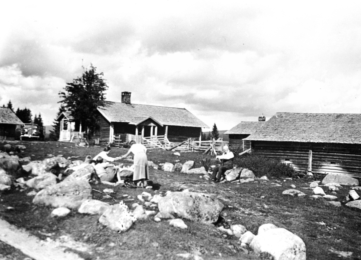 Anno Domkirkeodden, Nederkvern sin seter på Hamarseter. Folk. Eldre kar til høyre er Thore Bjerke f.1872.