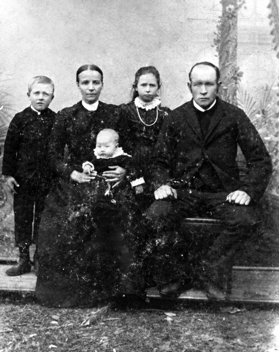 Anno Domkirkeodden, Familien Nyhus. Ingeborg og Ole Nyhus med barna Louise, Hans, ukjent. Hagen, Gaupen, Ringsaker.