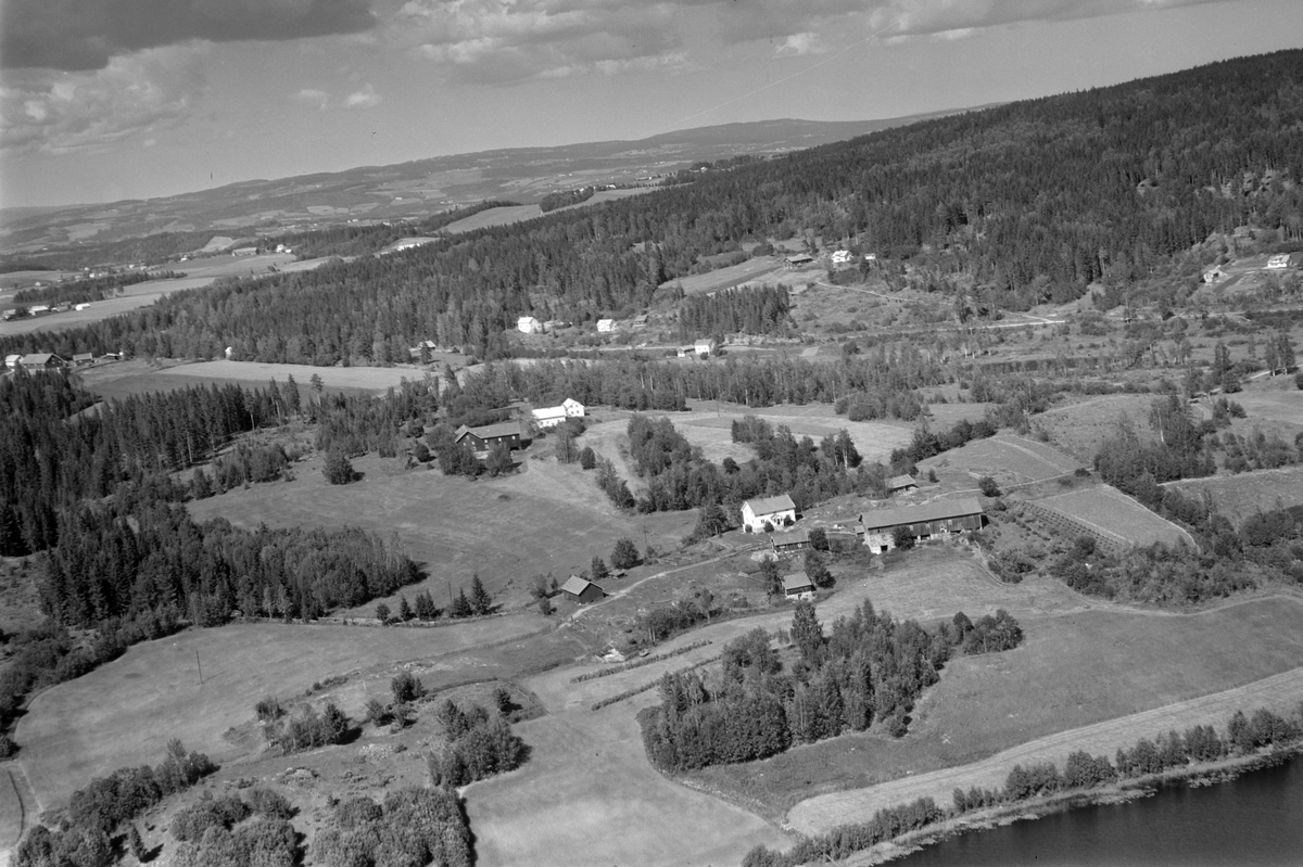 Widerøes Flyveselskap A/S, Flyfoto, gardsbruk, Kjenli, Herstadtjernet, Nes, Hedmark.