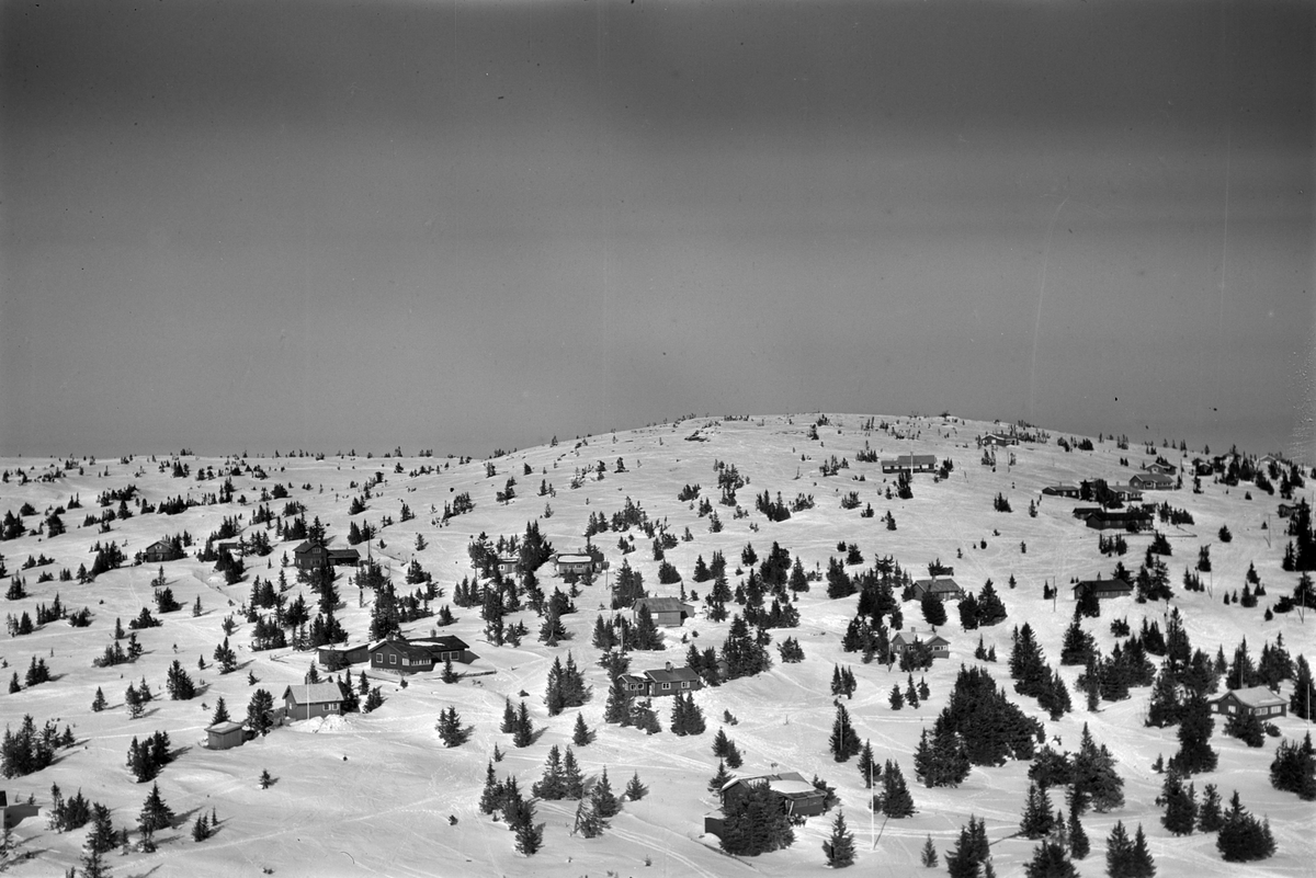 Widerøes Flyveselskap A/S, Flyfoto av bebyggelse i vinterlandskap på Sjusjøen, Ringsaker Almenning.