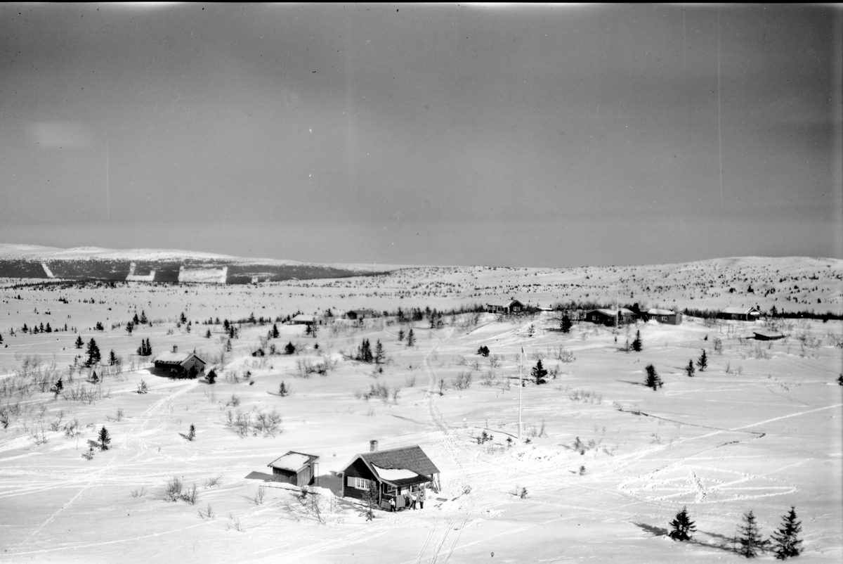 Widerøes Flyveselskap A/S, Flyfoto av bebyggelse i vinterlandskap på Sjusjøen, Ringsaker Almenning.