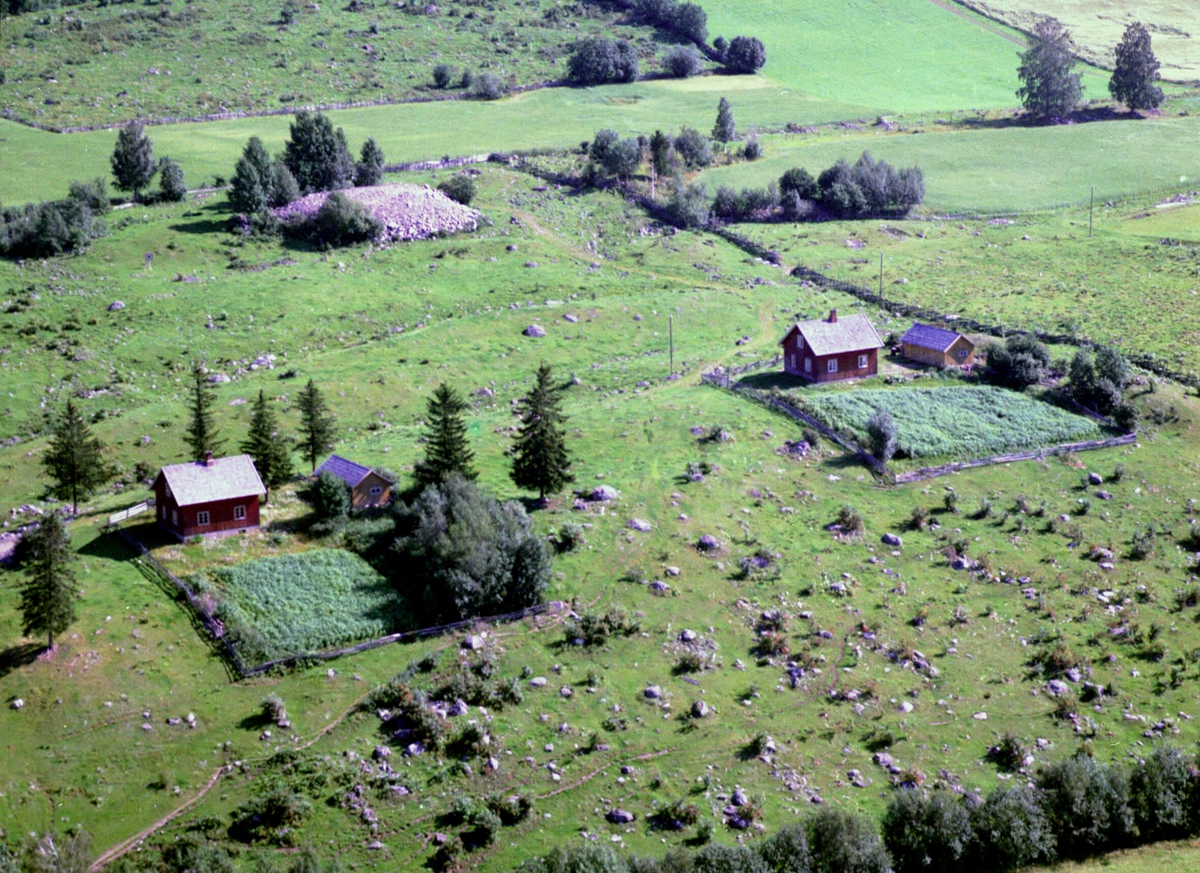 Widerøes Flyveselskap A/S, Flyfoto, Ring, arbeiderboliger under gården Lunde på Ring, Ringsaker. Til venstre i bildet er Lundbakken, til høyre er Lundheim.