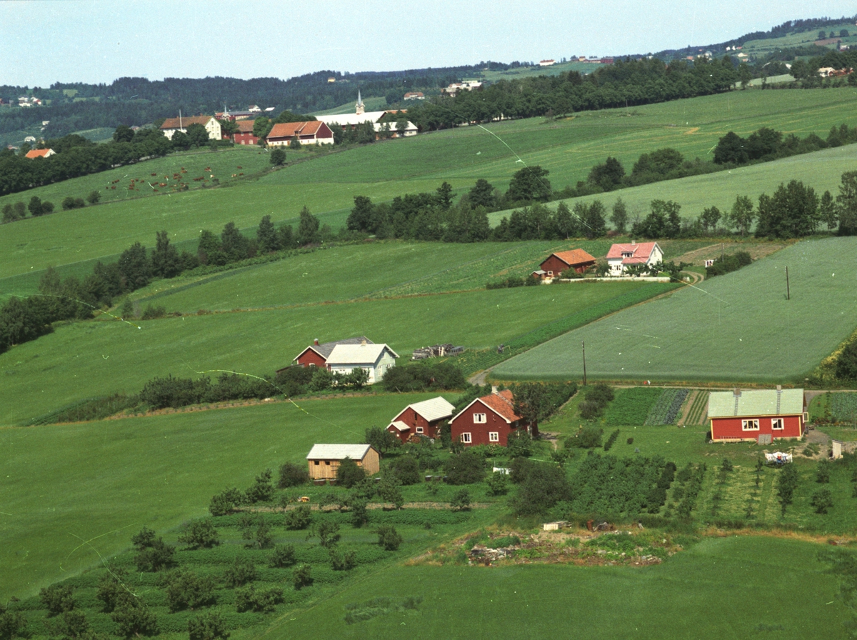 Widerøes Flyveselskap A/S, Flyfoto, småbruk, Strande, Nes, Hedmark.