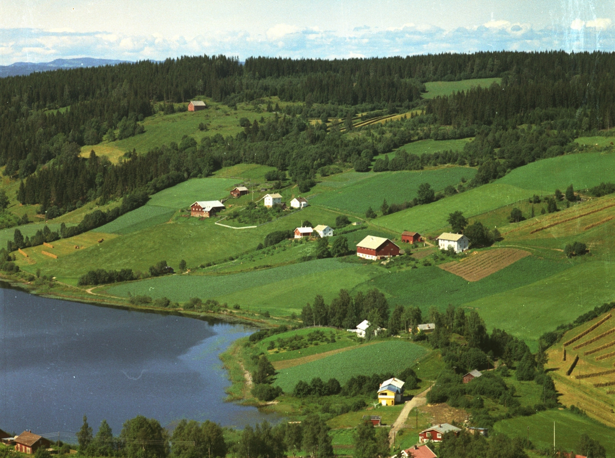 Widerøes Flyveselskap A/S, Flyfoto av Skalmerud og Hovelsrud, Stavsjø, Hedmark.