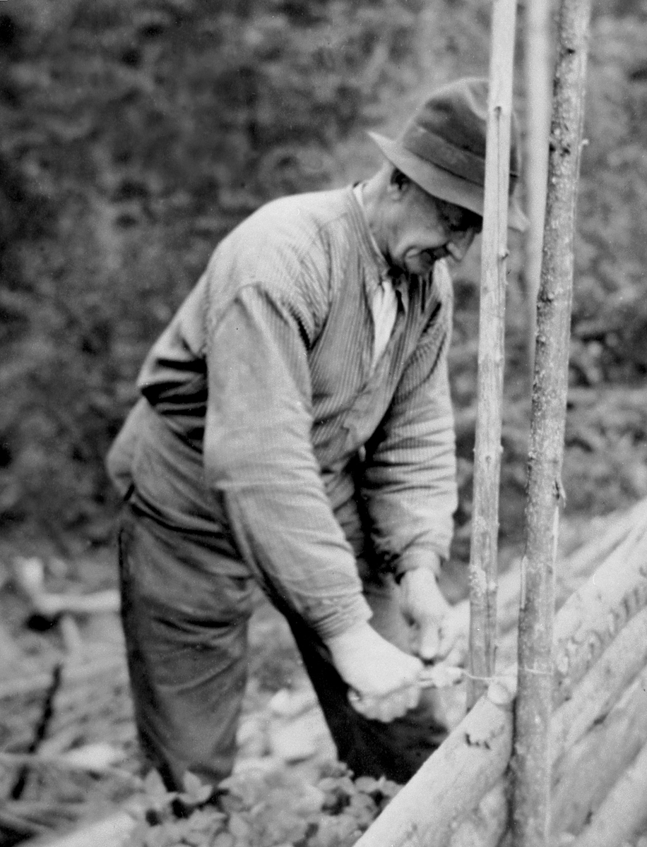 Anno Domkirkeodden, Oskar Mæhlum reparerer skigard på Kjos gård, Ring, Ringsaker.