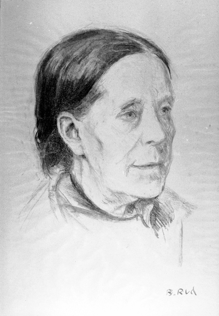 Anno Domkirkeodden, Portrettegning av Julie Andreassen Proøysen (17.12.1879-1961). Kunstner er Borghild Rud, Nittedal.