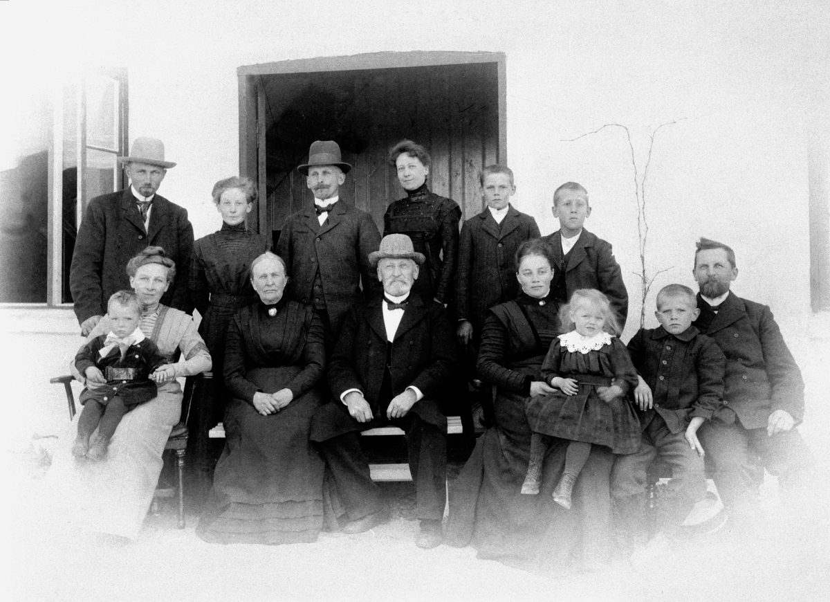Anno Domkirkeodden, 3 generasjoner på Mengshoel, Nes, Hedmark. Lise Olsdatter Baldishoel (1841-1927) og Jens Gerhard Evensen Mengshoel (1838-1919) med barn og barnebarn.