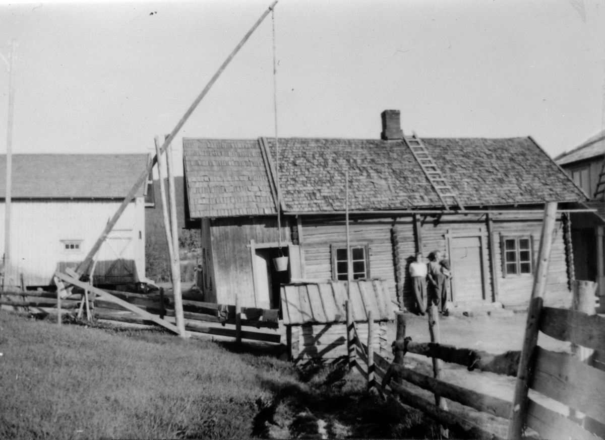 Anno Domkirkeodden, Frisli, Åsmarka, Ringsaker. Gamle stua før den ble revet. Familien Hage drev bruket. 1946.