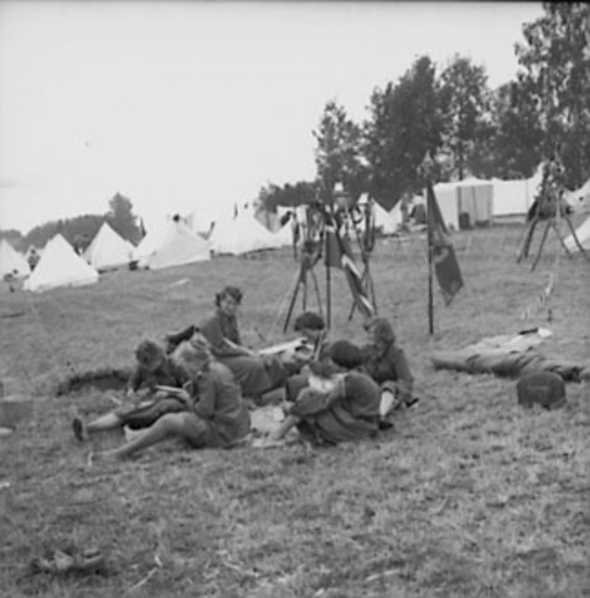 Anno Domkirkeodden, LANDSPIKESPEIDERLEIR, OTTESTAD, GRUPPE: 6 SPEIDERE, VIMPLER, FLAGG,