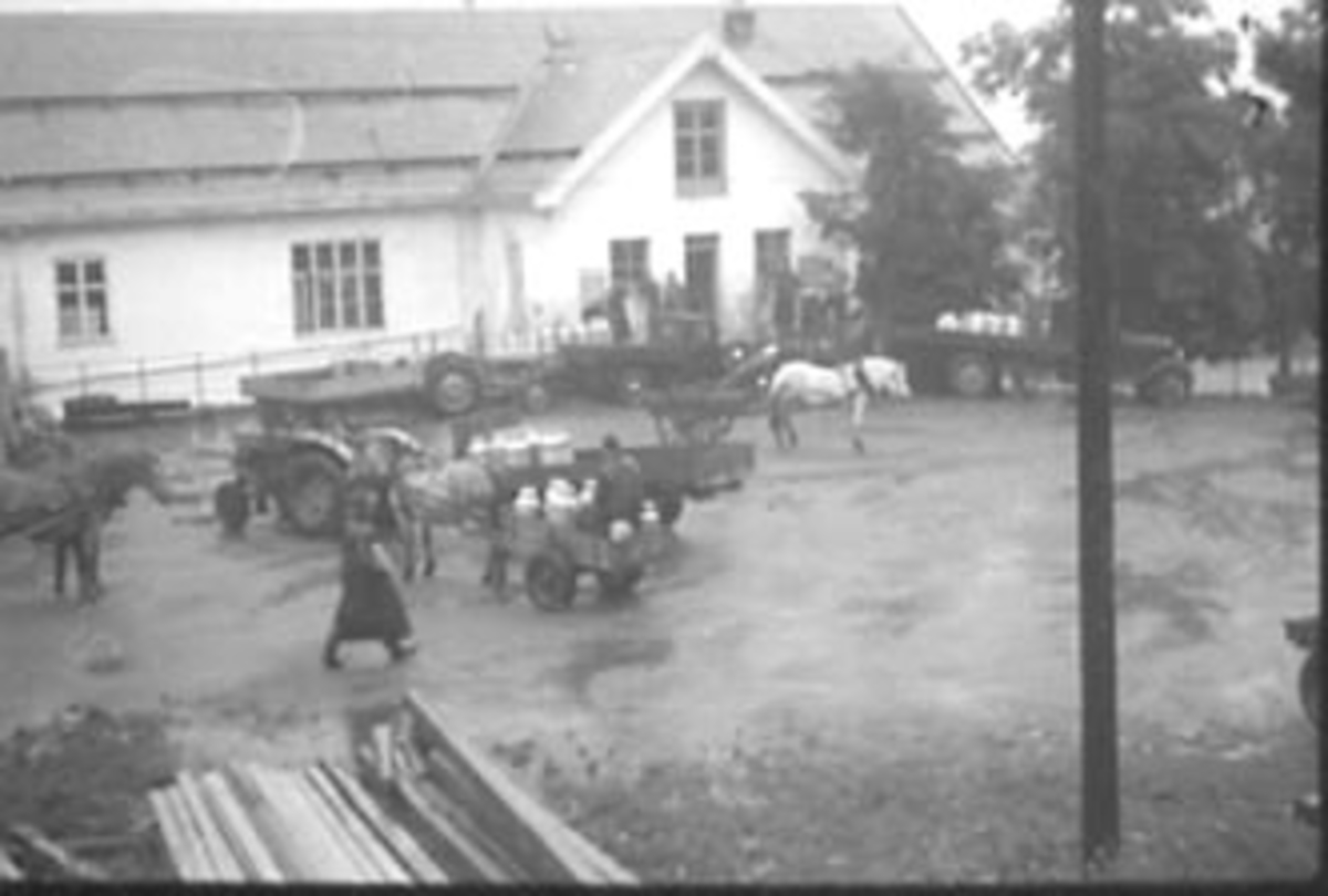 Anno Domkirkeodden, STANGE MEIERI, MELKEMOTAK, HEST MED VOGN, TRAKTORER,