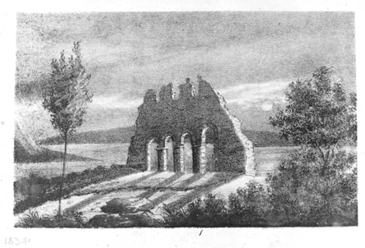 Anno Domkirkeodden, DOMKIRKERUINEN, TEGNING, 1834,
