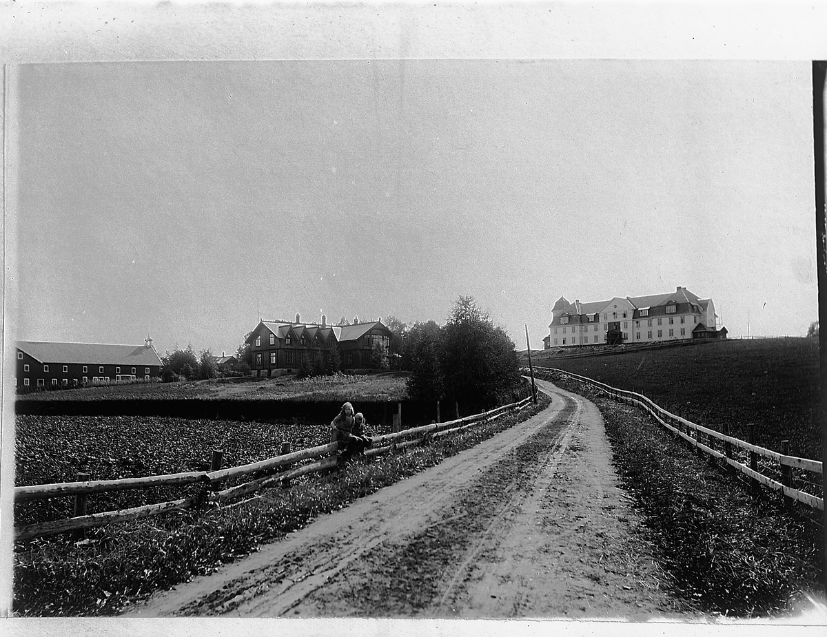 Christian Grundseth, JØNSBERG LANDBRUKSSKOLE i Stange. EKSTERIØR. SKOLEN SETT MOT SØR. MED VEG I FORGRUNN.