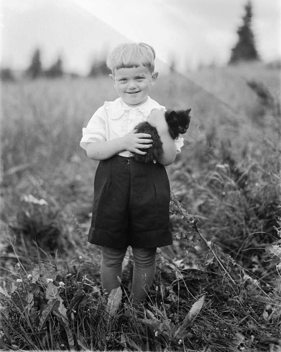 Håkon Prestkværn, Dahl, portrett gutt, katt, kjæledyr,