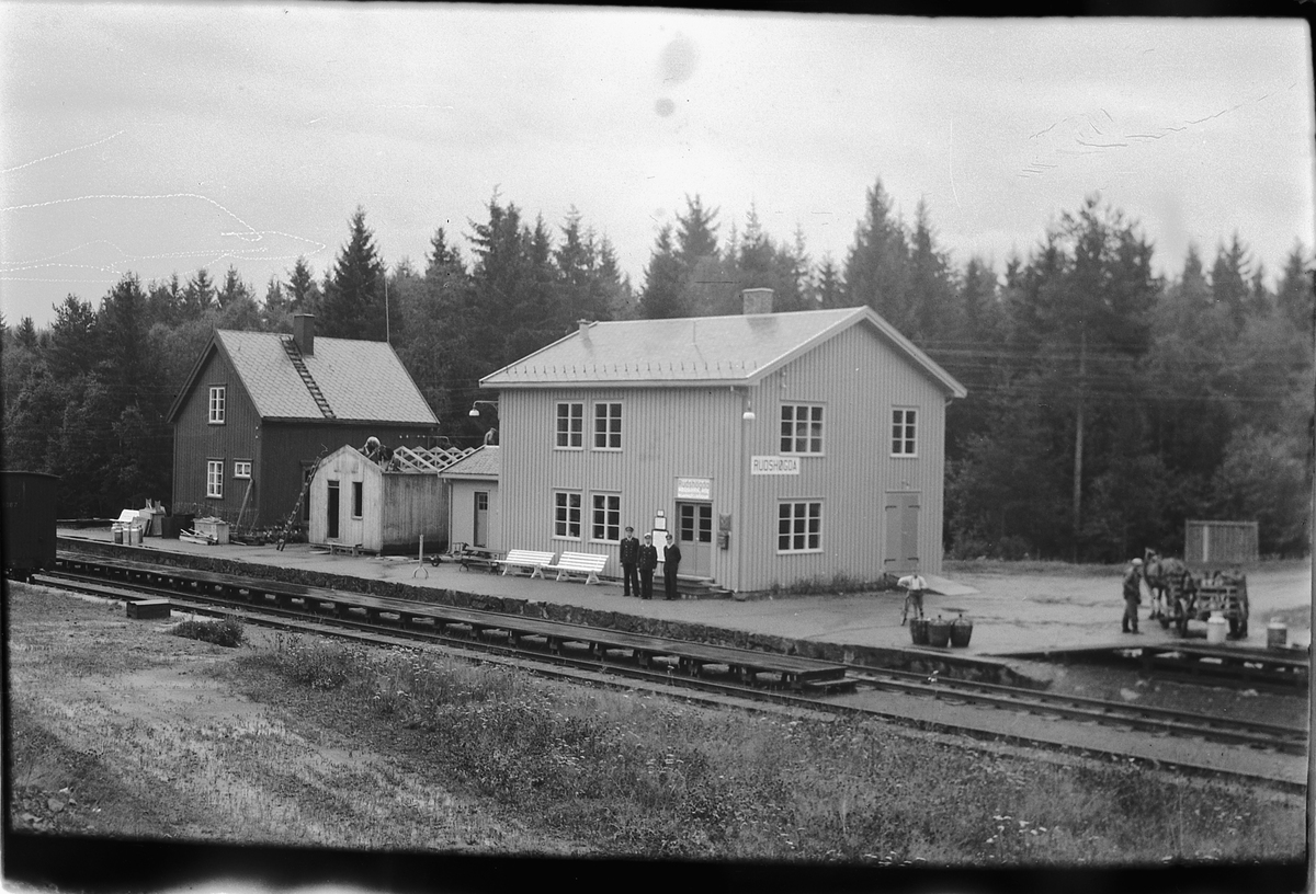 Håkon Prestkværn, RUDSHØGDA JERNBANESTASJON i Ringsaker., STASJONSOMRÅDET, BYGNINGER.