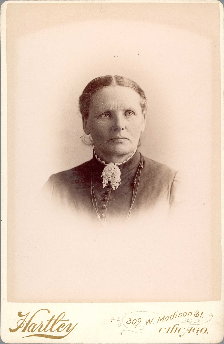 Kabinettfotografi. Norsk-amerikanere. Kvinne i fotografens studio. by Hartley