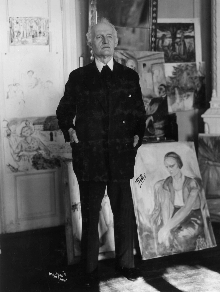 Anders Beer Wilse, Kunstneren og maleren Edvard Munch fotografert av Anders Beer Wilse i 1937 på Ekely.