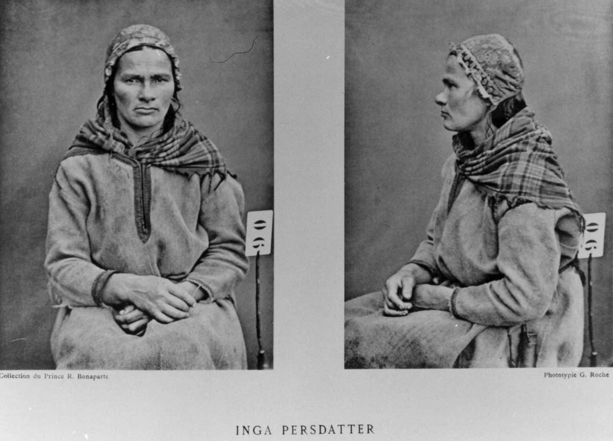 G. Roche, Roland Bonaparte sin samling. Portrett av Inga Persdatter. Inngår i Bonapartes sameportretter som nr. 90. Bonaparte