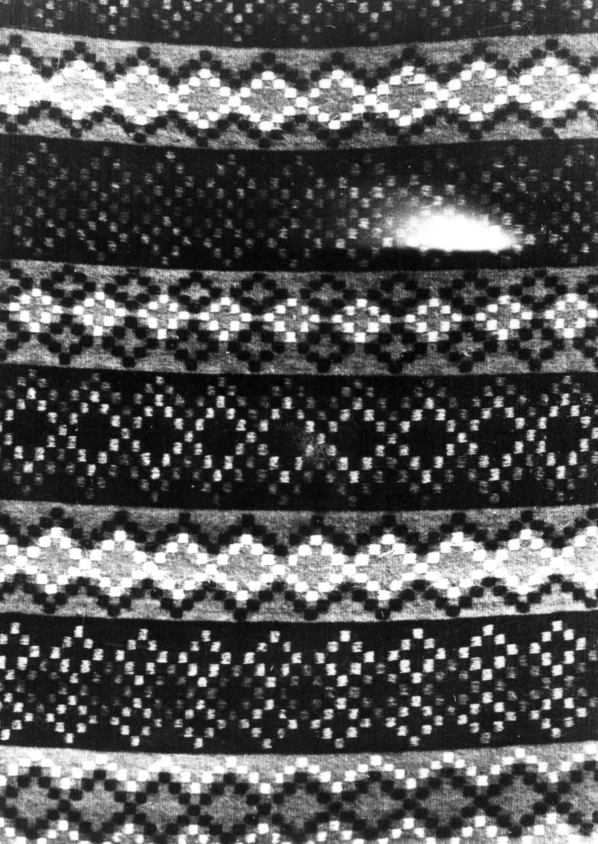 Anna Grostøl, Iveland, Vest-Agder 1941. Teppe, detalj av toskaft med lanserte mønsterborder.