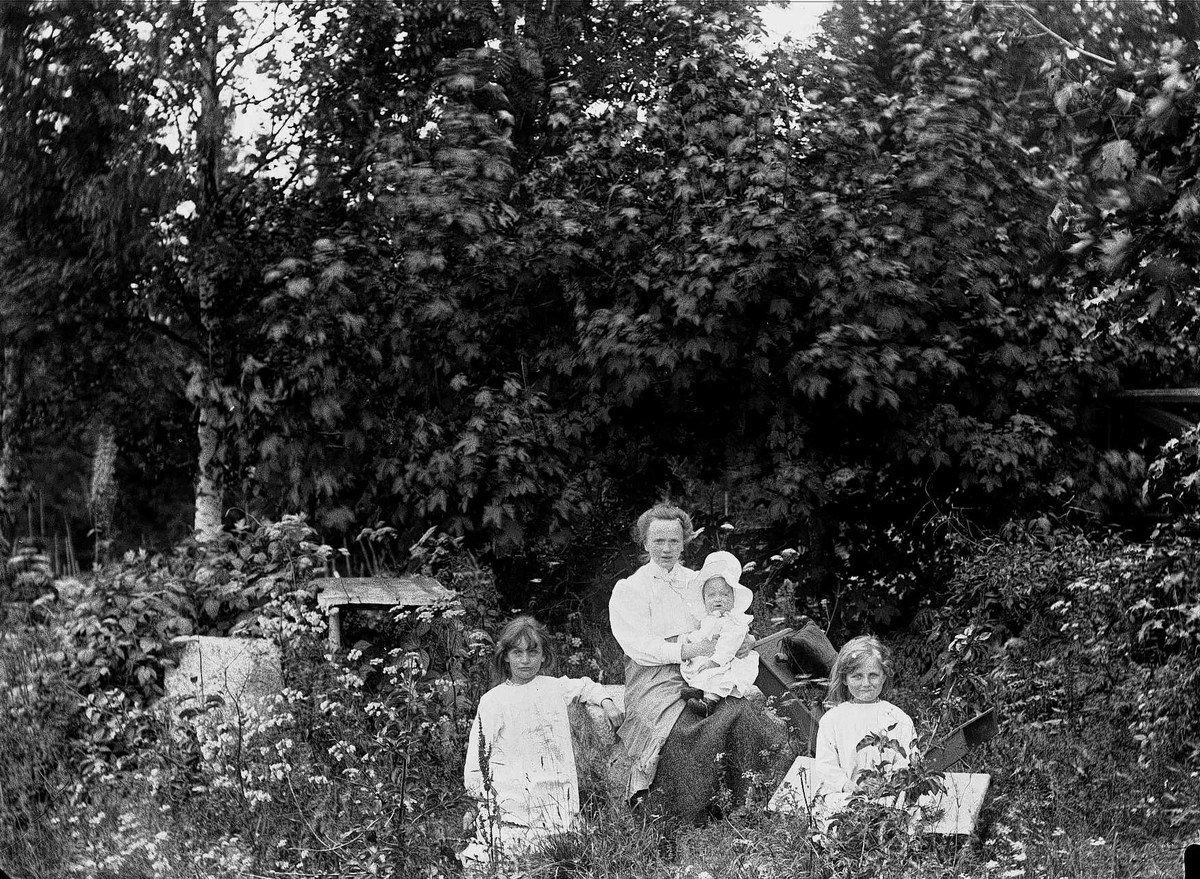 Axel Quinsgaard Wiborg, Familiemedlemmer på Holoa seter, Hadeland, Jevnaker, Oppland, 1903. Margrethe Q. Wiborg med tre av barna.