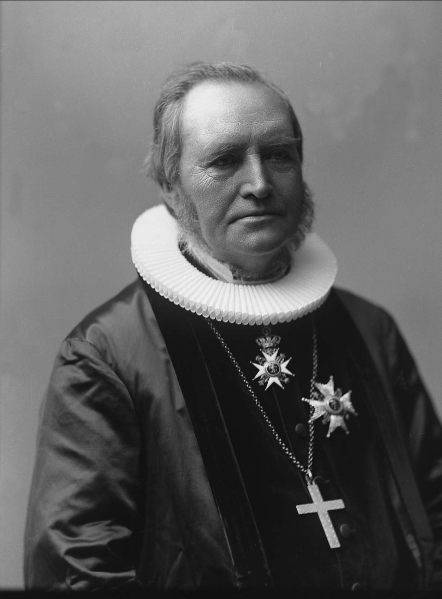 Gustav Borgen, Portrett, biskop Skaar med prestekjole, bispekors og St. Olav.