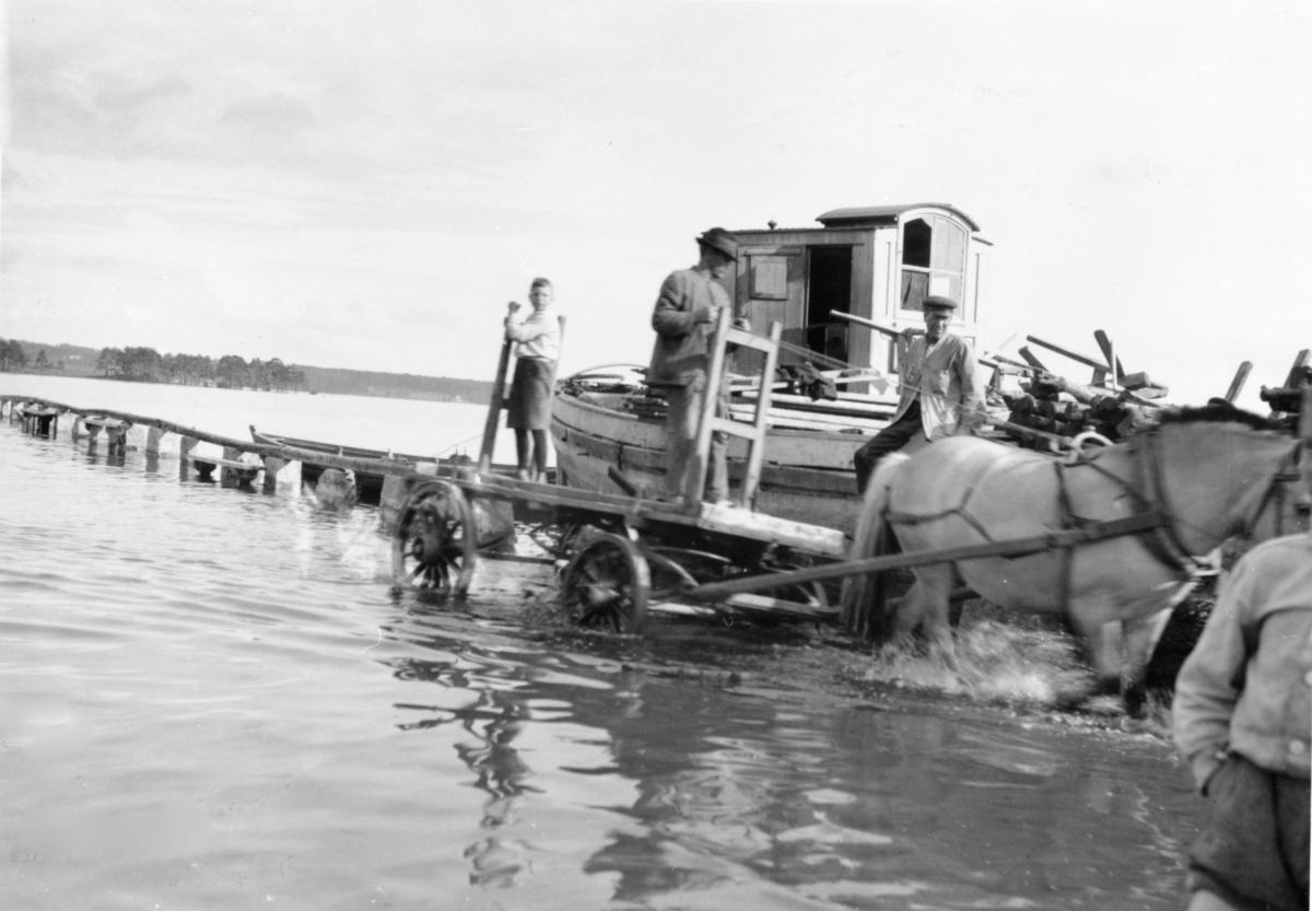 Anno Domkirkeodden, FLOM 1927, HEST MED KJERRE, MJØSBÅT, TOTENVIK, PROVISORISK TREBRU
