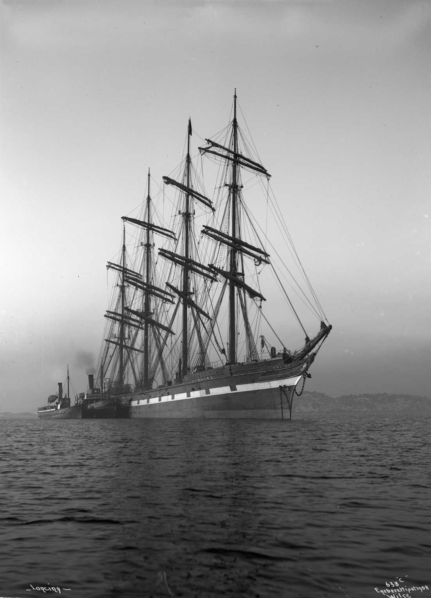 Anders Beer Wilse, Lancing (b. 1866, R. Napier & Sons, Glasgow), 4-mastet skip, Norges største, 409" lang, 44" bred, 2546 tonns