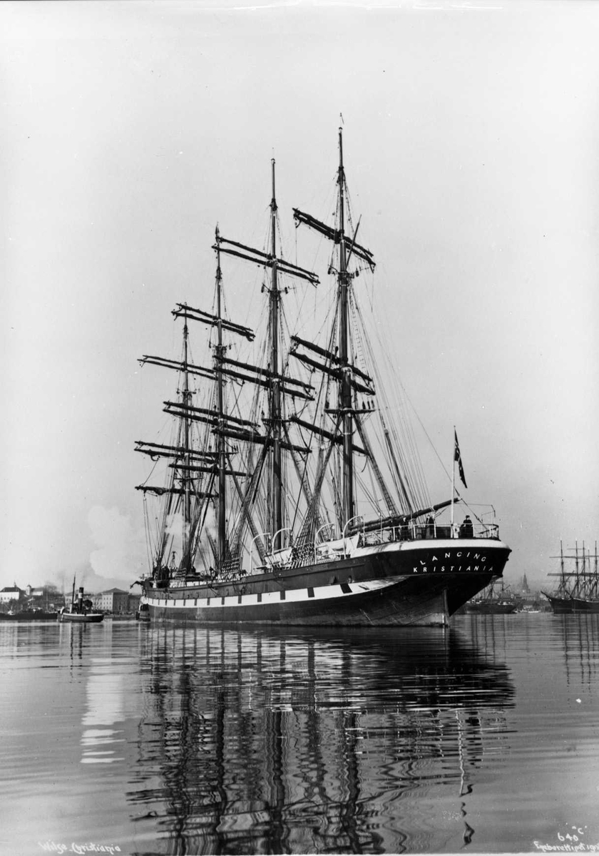 Anders Beer Wilse, Lancing (b. 1866, R. Napier & Sons, Glasgow), 4-mastet skip, Norges største, 409" lang, 44" bred, 2546 tonns