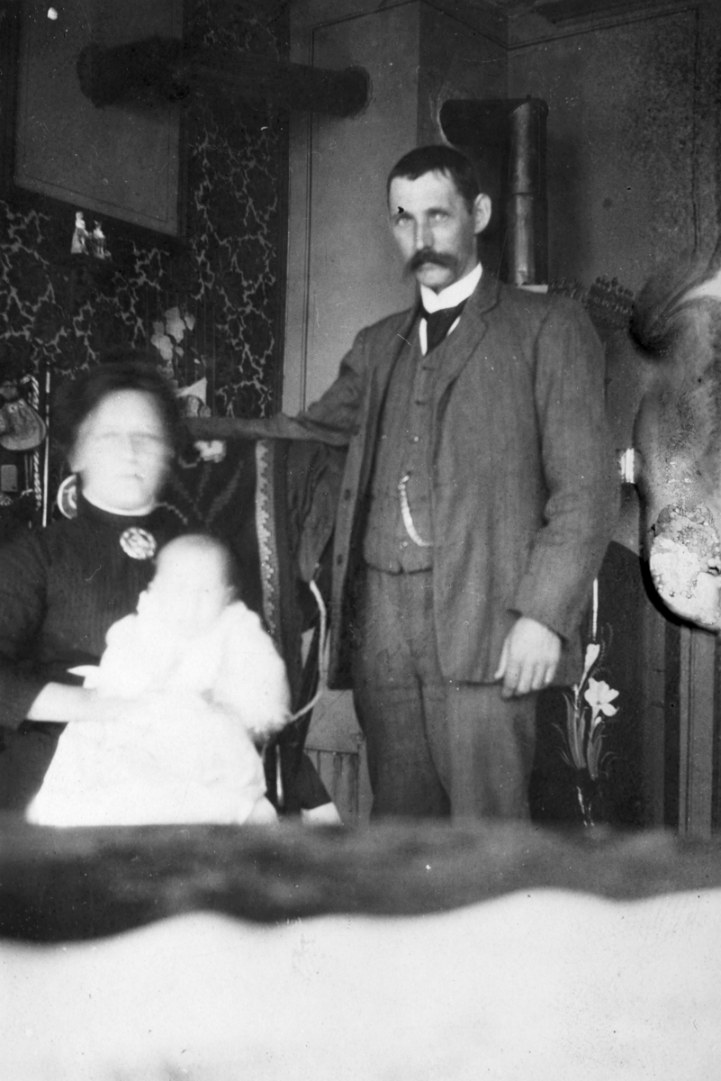 Ukjent, Trolldalen under Øvre Tomter (?) (60/1). Kan være Marie Olsdatter og Martin Larsensom var husfolk i Trolldalen fra 1903. Marie med barn på armen.