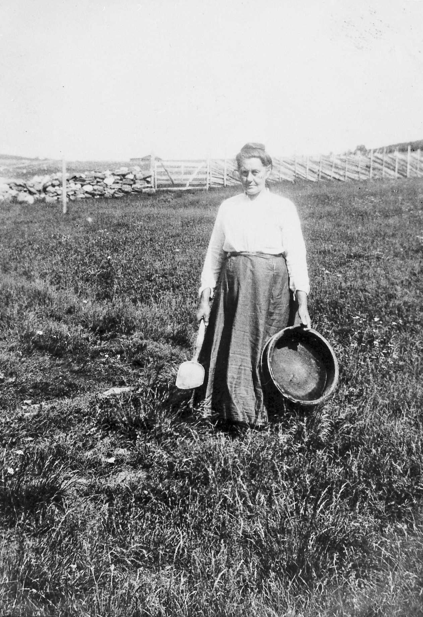 Rachel Haarseth, Kvinne, klær, kolle, sleiv, naturforhold, gjerde.