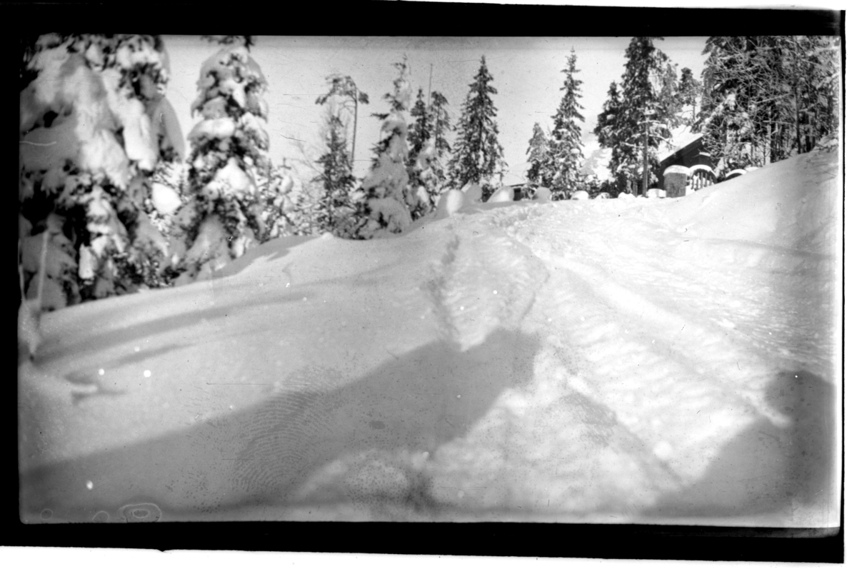 Rolf Sr. Sundt, En snøkledd Gjøkbakken med Villa Knyggen i bakgrunn. Fotografert 1918-1919.