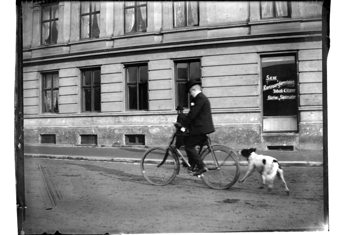 Rolf Sr. Sundt, Syklist med hund i ukjent bygate.