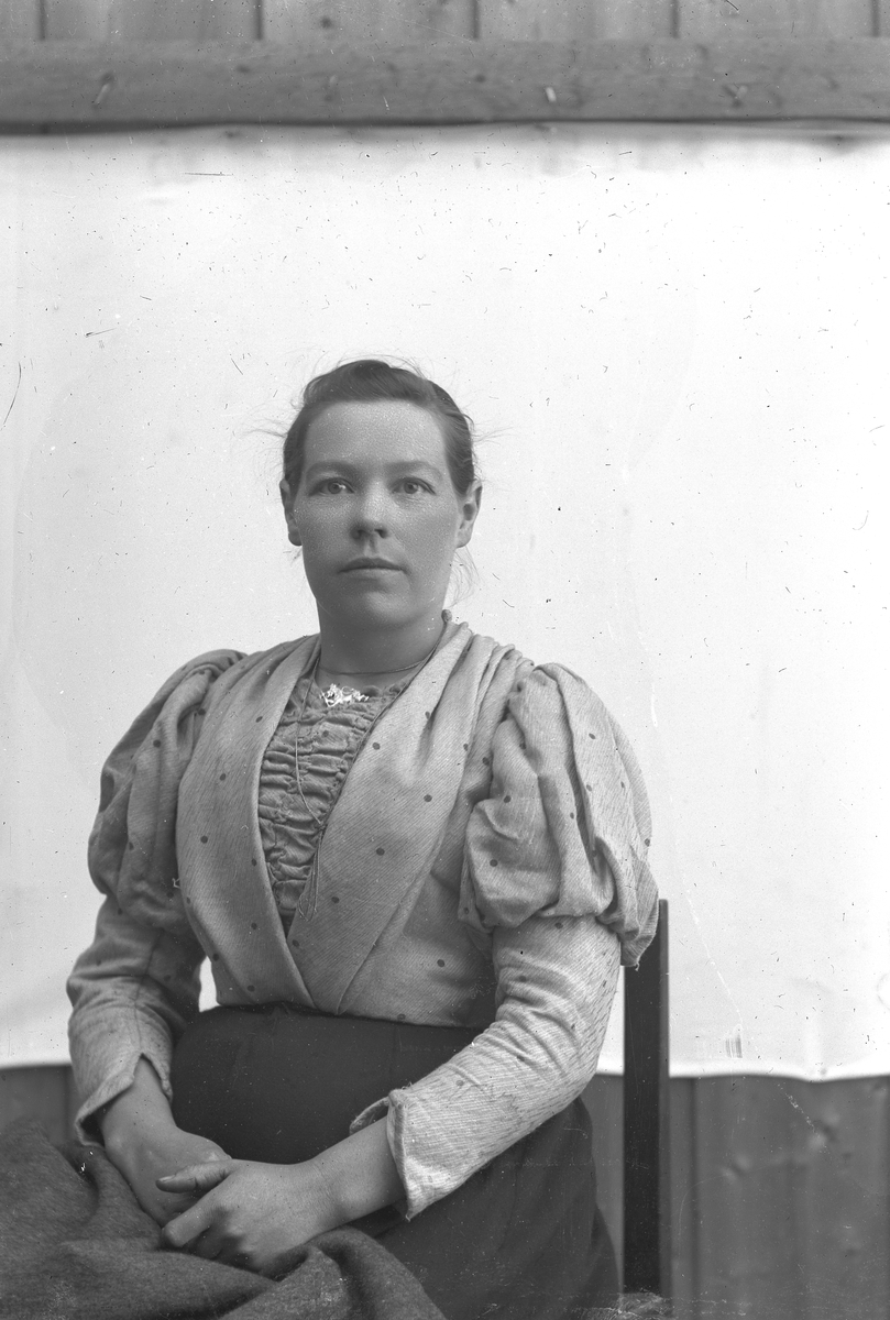 Jakob Jakobsen Engerdal, Portrett av ung dame med lys bluse og mørkt skjørt, sitter.