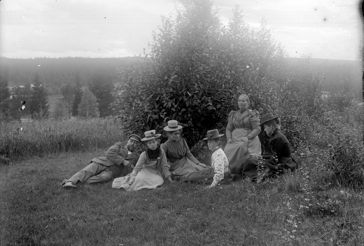 Jakob Jakobsen Engerdal, Familiegruppe, piknik i det grønne. Familien Andreas og Lise Hafnor, Høymo/Høimo