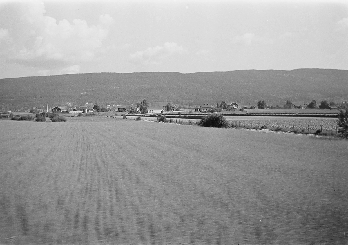 Anders Beer Wilse, Landskap med åkere og bebyggelse. Antatt ved Ytterkollen, Drammen. Fotografert 1940.