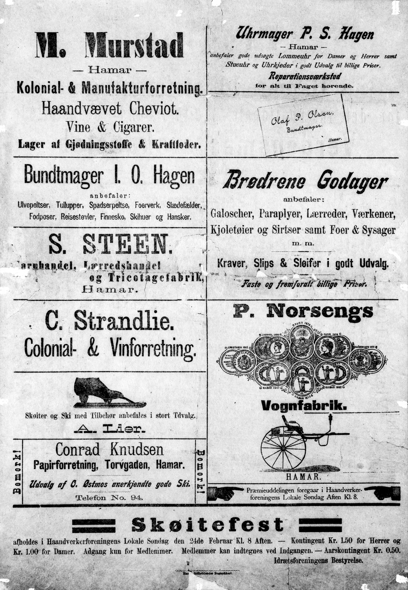 Anno Domkirkeodden, BAKSIDE, PROGRAM FOR VERDENSMESTERSKAP PÅ SKØYTER, VM 1895, ANNONSER